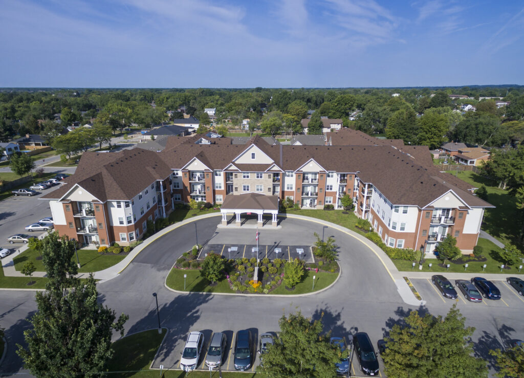 Seasons Welland Overhead View of the Location Front Entrance with Surrounding Parking