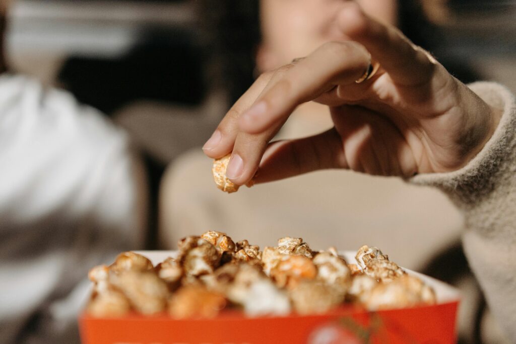 People eating popcorn