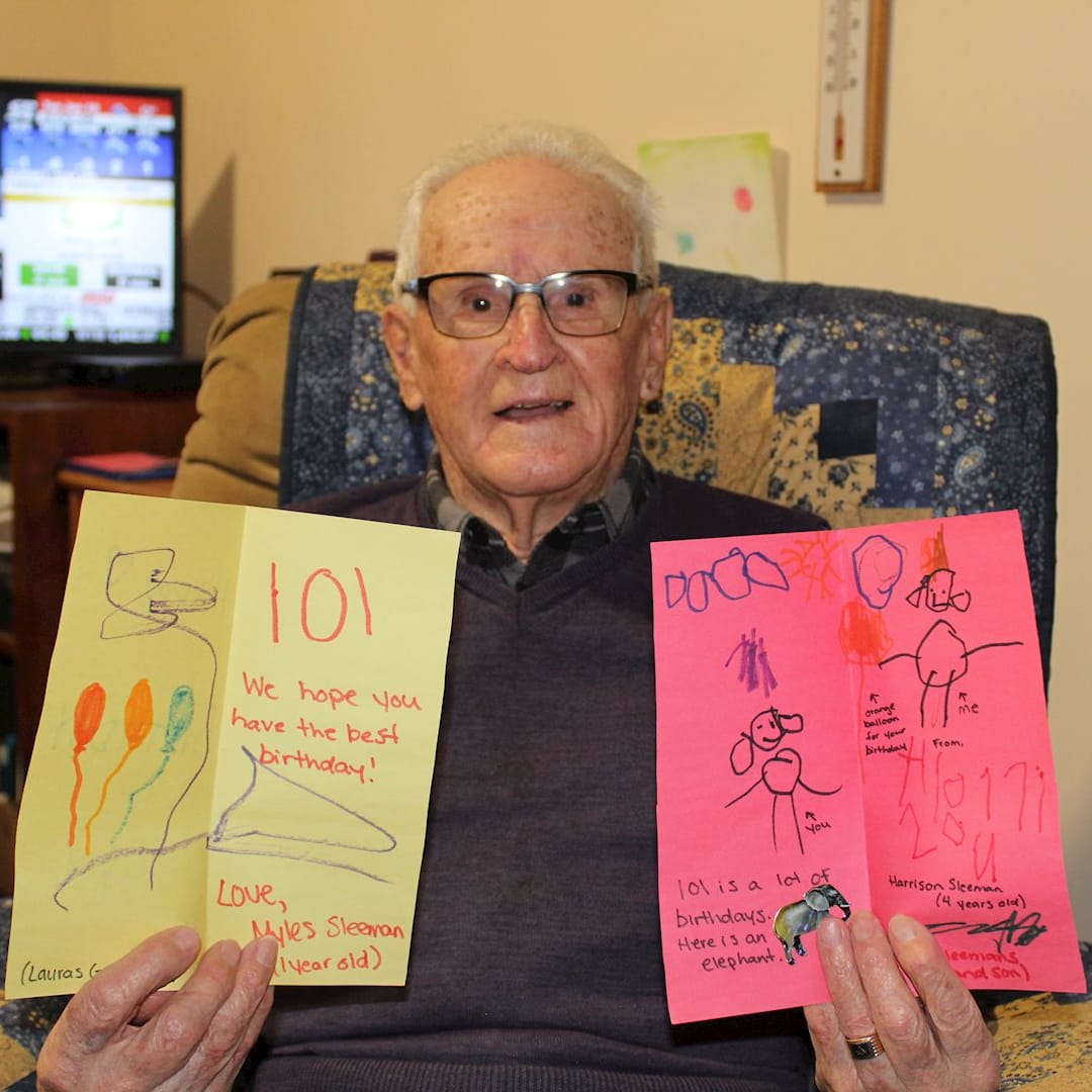 Seasons Resident Lloyd with birthday cards