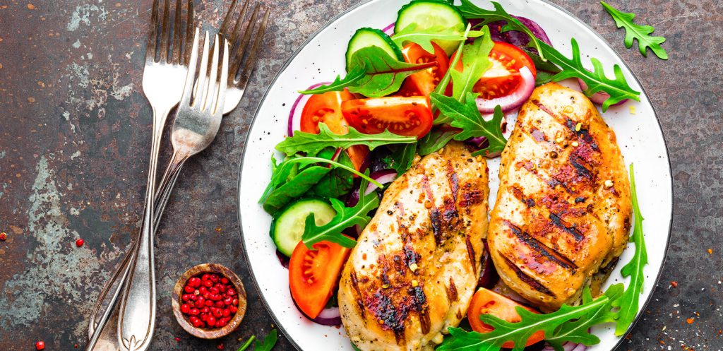 Plate of chicken and vegetables
