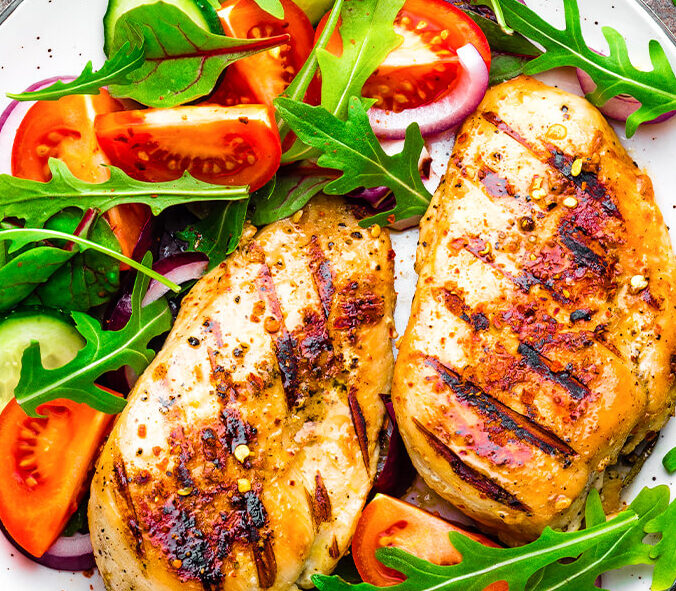 Plate of chicken and vegetables