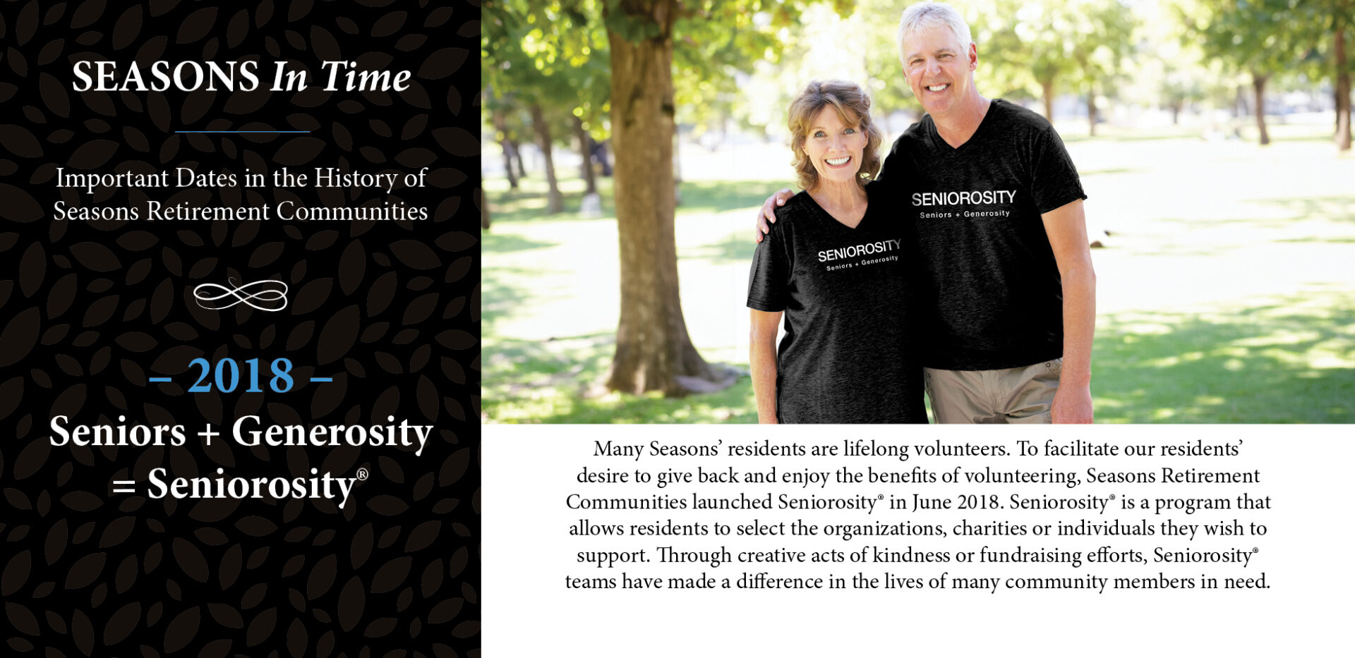 Seasons in time - In 2018, Seasons launches senior volunteer program called 'Seniorosity' a combination of the words 'Seniors' and 'Generosity'