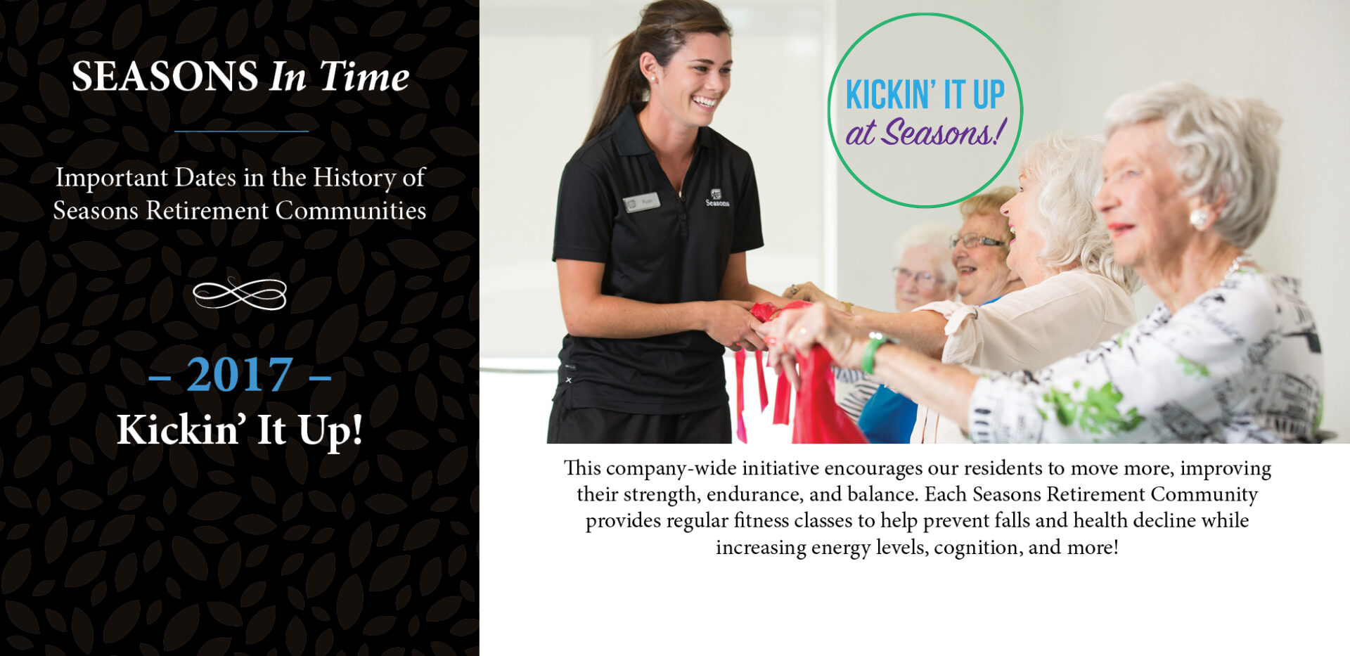 Seasons in time - In 2017, Seasons launches Kickin' It Up program to encourage fitness and health for seniors